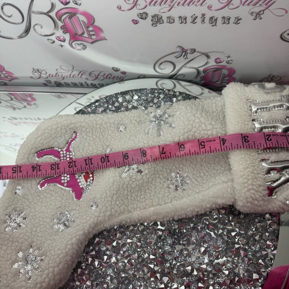 Victoria secret pink stocking Christmas Sherpa 2019 bling diamonds dog rare Xmas - Picture 6 of 11